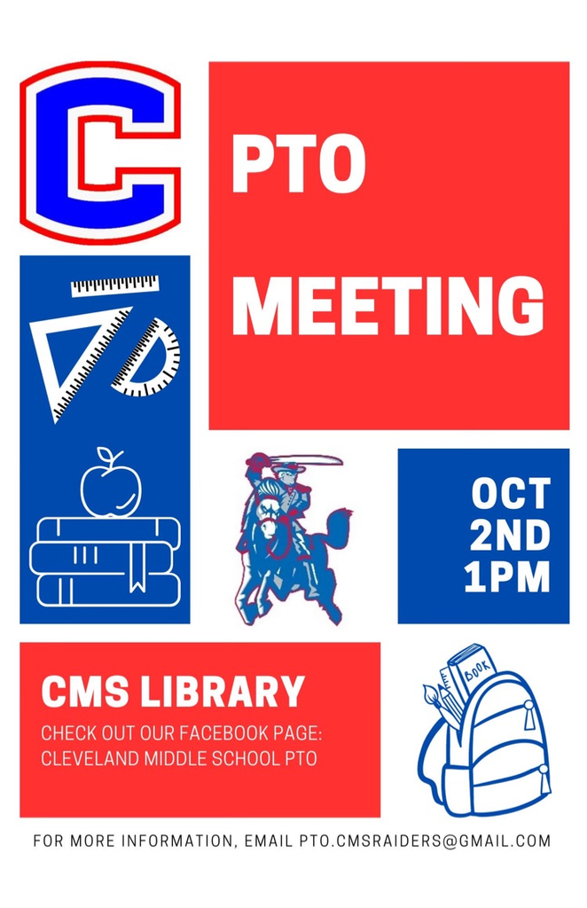 PTO Meeting October 2nd at 1:00 PM in the CMS library